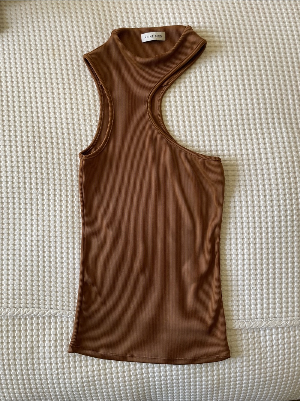 ANINE BING Chocolate Brown Ribbed Cutout Tank